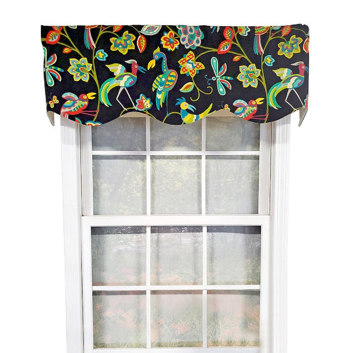 RLF Home Locos Birds Provance 3" Rod Pocket Lining Luxurious and Elegant Window Treatment Valance 50" x 15" Black