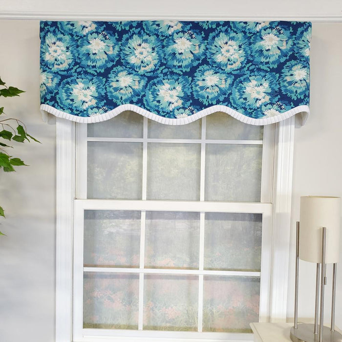 RLF Home Burst Provance 3" Rod Pocket Lining Luxurious and Elegant Window Treatment Valance 50" x 16" Blue