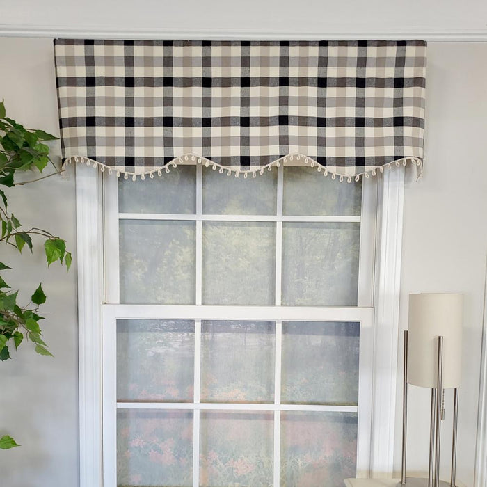 RLF Home Ruskin Check Provance 3" Rod Pocket Lining Luxurious and Elegant Window Treatment Valance 50" x 15" Black
