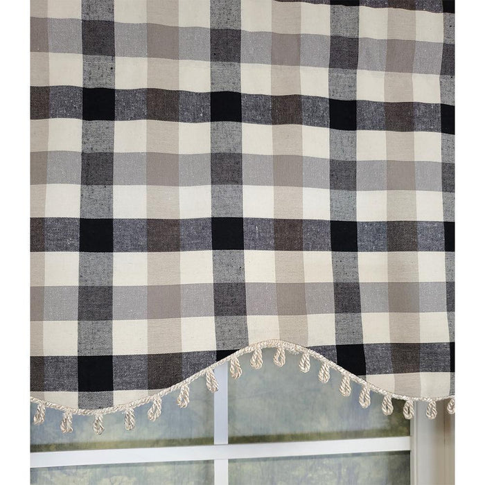 RLF Home Ruskin Check Provance 3" Rod Pocket Lining Luxurious and Elegant Window Treatment Valance 50" x 15" Black