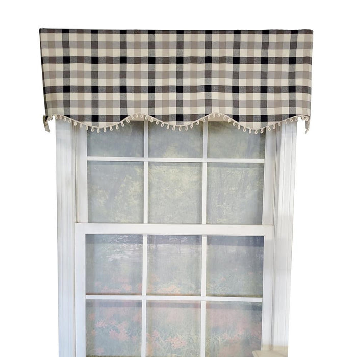 RLF Home Ruskin Check Provance 3" Rod Pocket Lining Luxurious and Elegant Window Treatment Valance 50" x 15" Black