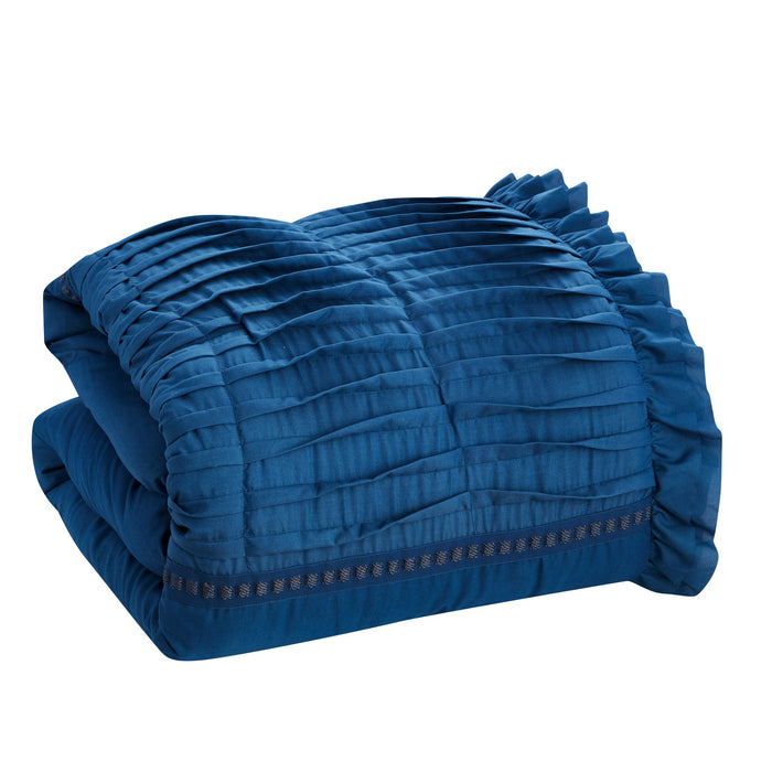 Chic Home Yvette Comforter Set Ruffled Pleated Flange Border Design Bedding Blue, Queen - Queen