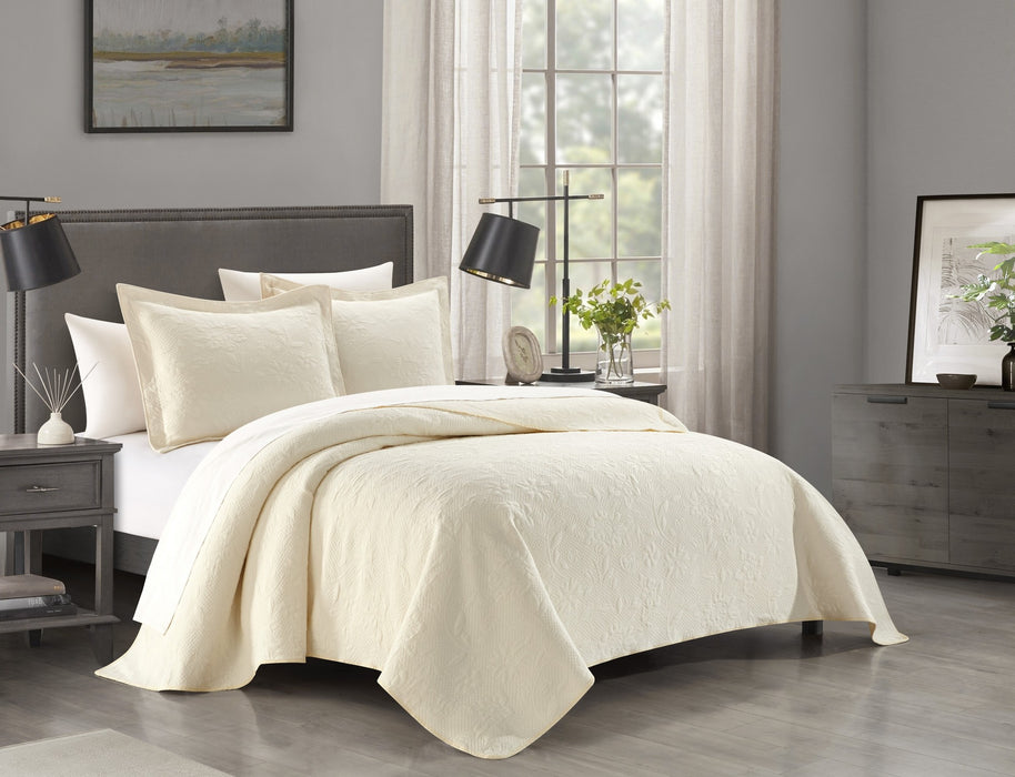 NY&C Home Austin 7 Piece Cotton Blend Quilt Set Stone Washed Textured Floral Pattern Bed In A Bag Bedding - Sheets Pillowcases Pillow Shams Included, Queen, Beige - Queen