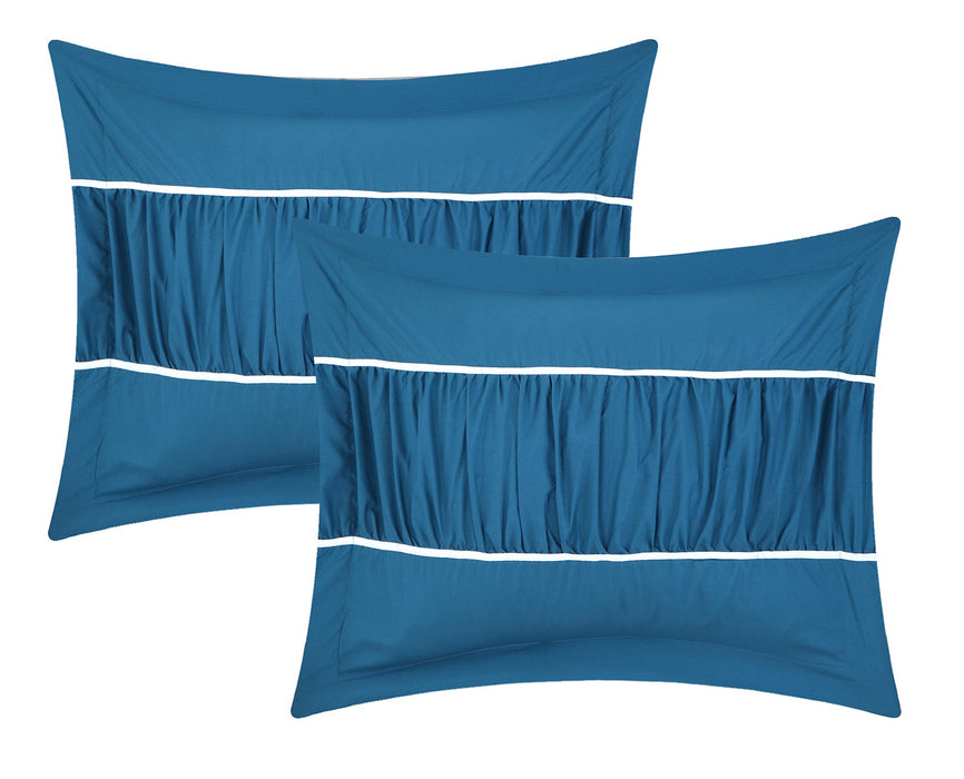 Chic Home Stieg 10 Pieces Comforter Set Complete BIB Pleated Ruched Ruffled Bedding With Sheet Set & Decorative Pillows Shams - King 104x90, Teal - King