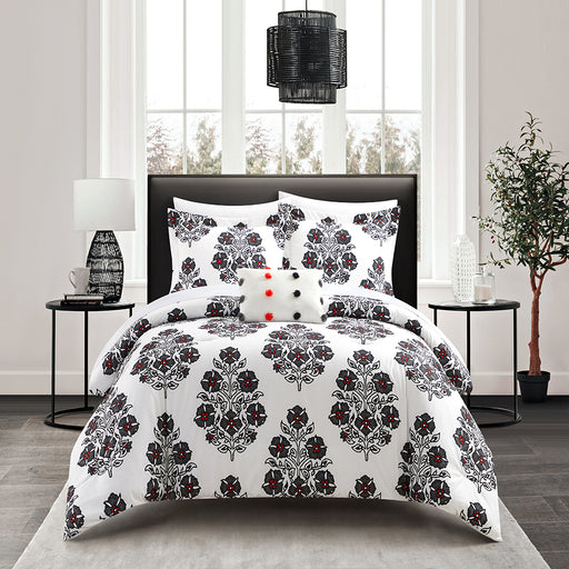 Chic Home Riley 8 Piece Comforter Set Large Scale Floral Medallion Print Design Bed In A Bag Bedding Grey