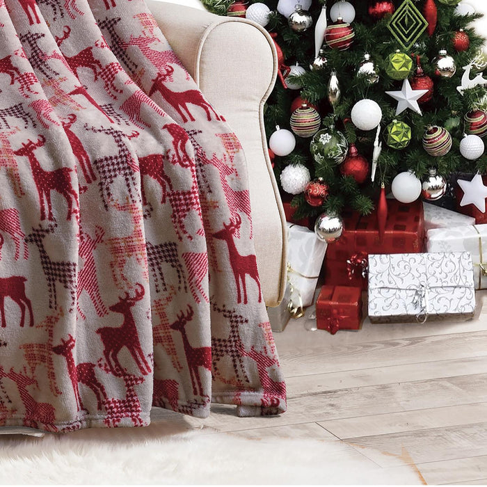 Plazatex Tan Reindeer Plush Decorative All Season Plum Throw Blanket 50" x 60" Tan