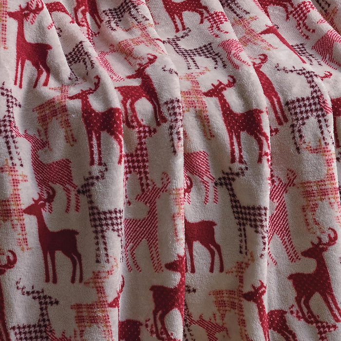 Plazatex Tan Reindeer Plush Decorative All Season Plum Throw Blanket 50" x 60" Tan