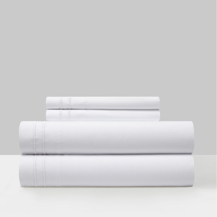 Chic Home Savannah Sheet Set Solid Color With Dual Stripe Embroidery - Includes 1 Flat, 1 Fitted Sheet, and 2 Pillowcases - 4 Piece - King 108x102", White - White