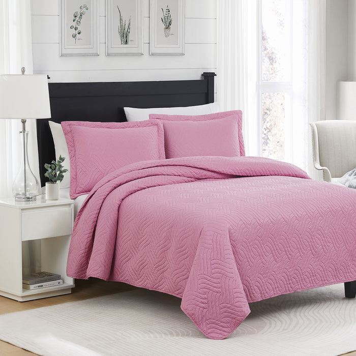 RT Designers Collection Ruby 3pc Pinsonic High Quality All Season Quilt Set for Revitalize Bedroom With Pink