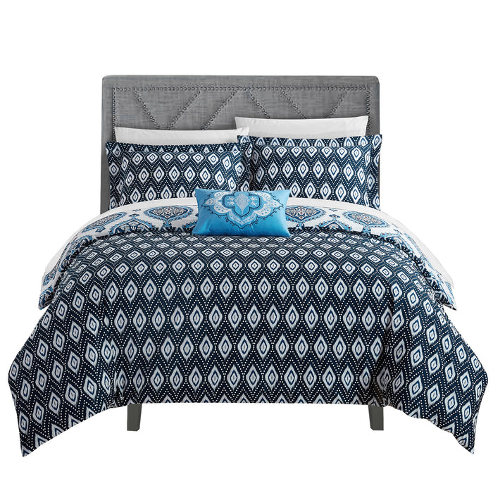 Chic Home Cedar 4 Pieces Duvet Cover Set Cotton Zipper Closure Pillow Shams - King 106x92, Blue - King