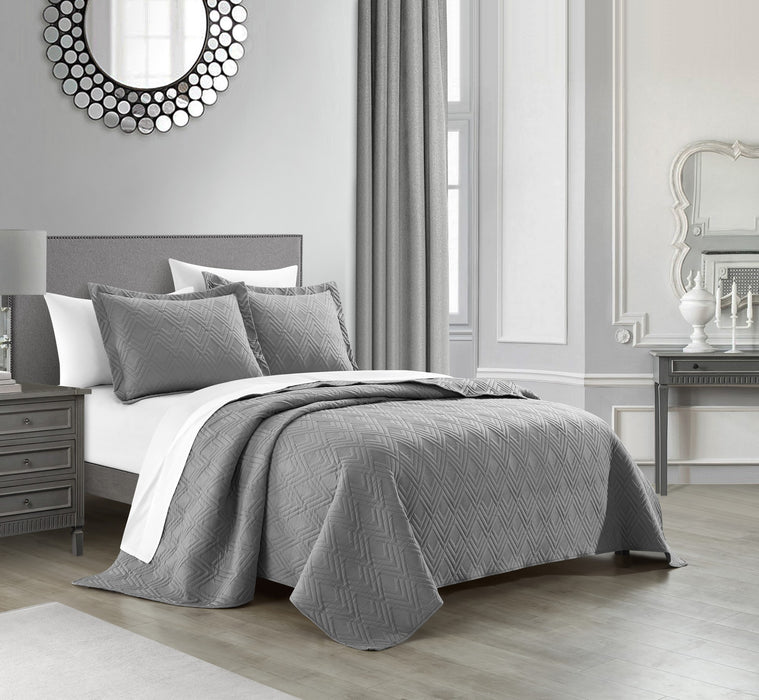 NY&C Home Marling 3 Piece Quilt Set Contemporary Geometric Diamond Pattern Bedding - Pillow Shams Included, Queen, Grey - Queen