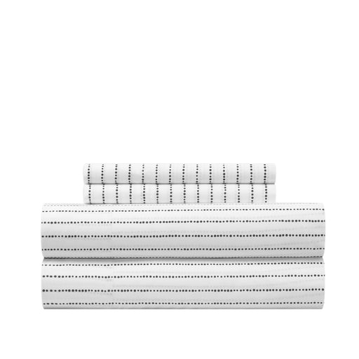 Chic Home Kailey Sheet Set Solid White With Dot Striped Pattern Print Design - Includes 1 Flat, 1 Fitted Sheet, and 1 Pillowcase - 3 Piece - Twin 66x102", Charcoal Grey - Charcoal