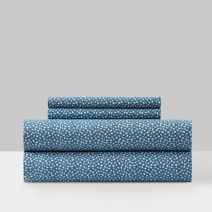 Chic Home Raven Sheet Set Solid Color With White Spots Animal Pattern Print Design - Includes 1 Flat, 1 Fitted Sheet, and 1 Pillowcase - 3 Piece - Twin 66x102", Blue - Blue
