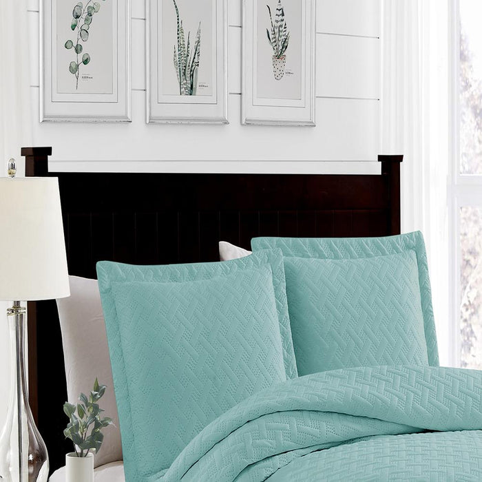 RT Designers Collection Bella 3pc Pinsonic Premium Quality All Year Round Quilt Set for Revitalize Bedroom Queen Aqua - Queen