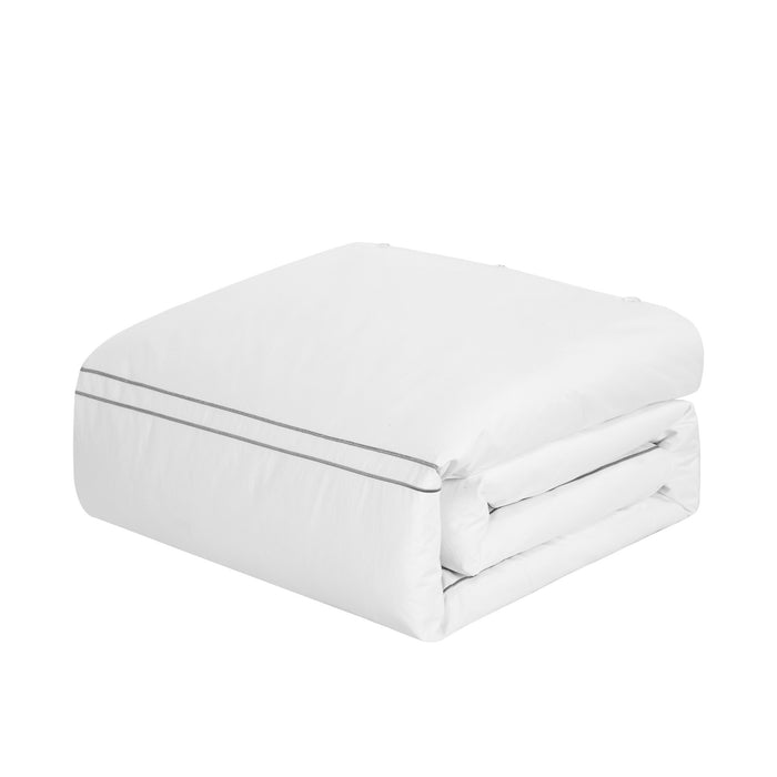 Chic Home Alford Organic Cotton Duvet Cover Set Solid White With Dual Stripe Embroidered Border Hotel Collection Bedding - Includes Two Pillow Shams - 3 Piece - King 106x96, Grey - King