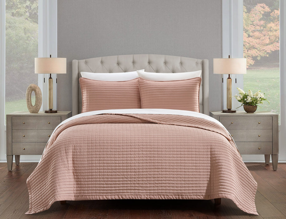 Chic Home Xavier Quilt Set Geometric Square Tile Pattern Bed In A Bag Bedding - Sheets Pillowcases Pillow Shams Included - 7 Piece - Queen 90x92", Rose - Queen