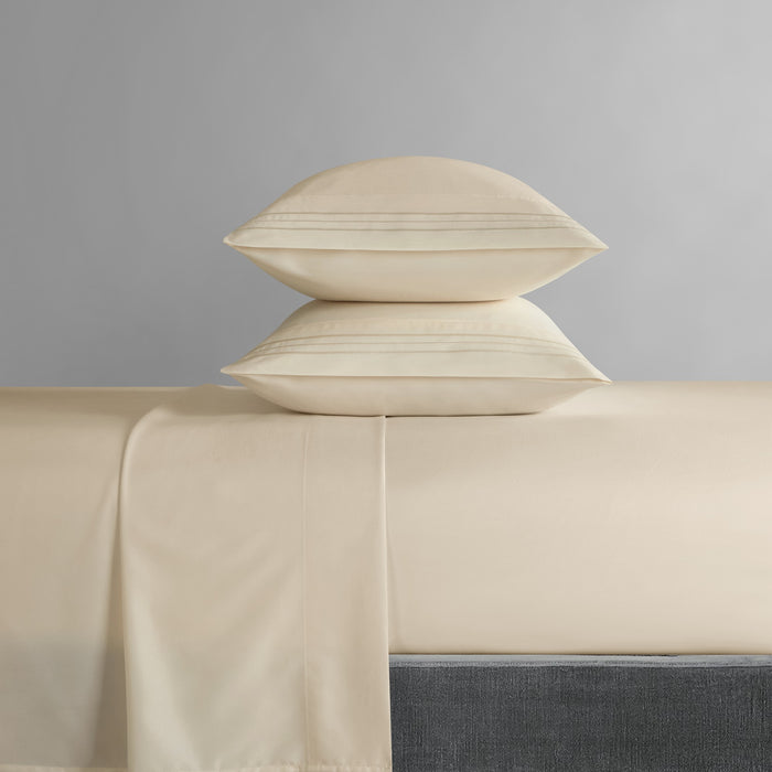 NY&C Home Lain 3 Piece Sheet Set Super Soft Stripe Embroidered Design – Includes 1 Flat, 1 Fitted Sheet, and 1 Pillowcase, Twin XL, Beige - Beige