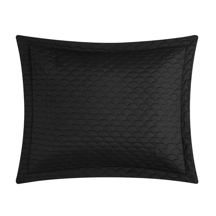 Chic Home Hortense Comforter And Quilt Set Hotel Collection Design Fish Scale Pattern Bed In A Bag Black, Twin X-Long - Twin X-Long