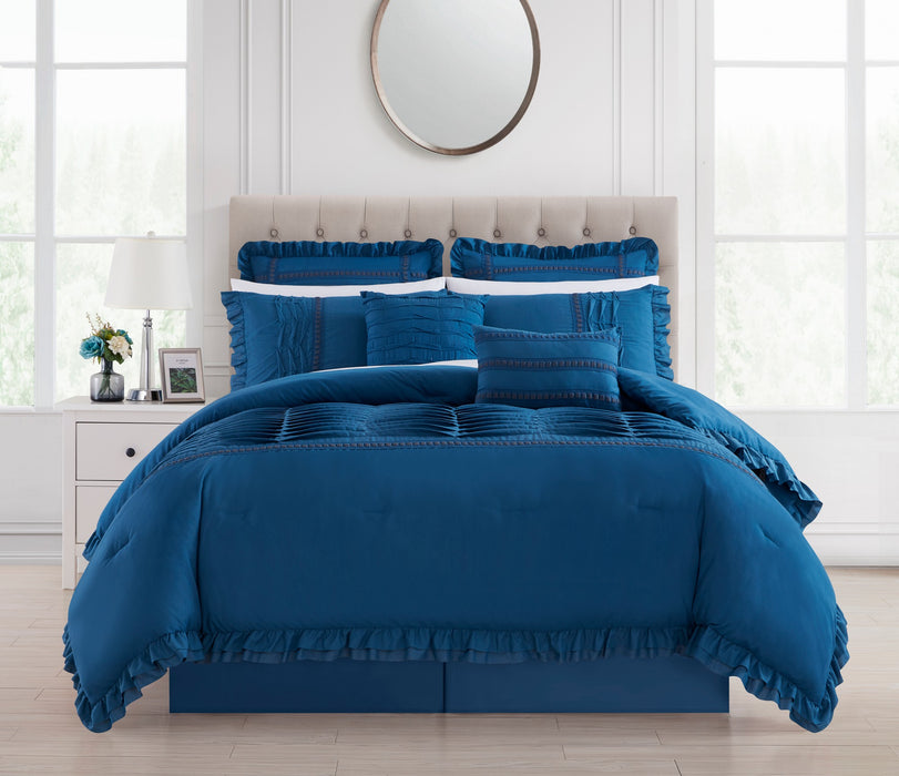 Chic Home Yvette Comforter Set Ruffled Pleated Flange Border Design Bedding Blue, King - King