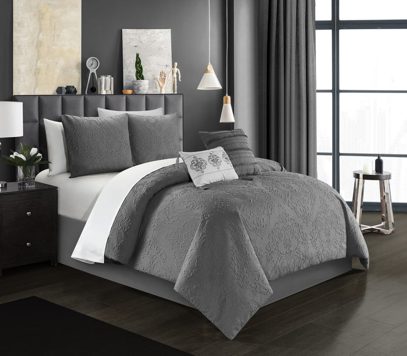 Chic Home Mayflower Comforter Set Embossed Medallion Scroll Pattern Design Bedding Grey, King - King