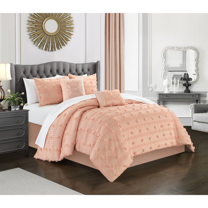 Chic Home Ahtisa Comforter Set Jacquard Floral Applique Design Bed in a Bag Blush, Queen - Queen
