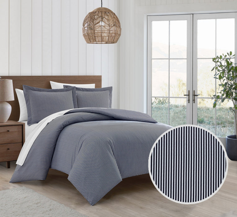 Chic Home Morgan Duvet Cover Set Contemporary Two Tone Striped Pattern Bedding - Pillow Shams Included - 3 Piece - Queen 90x90", Navy - Queen