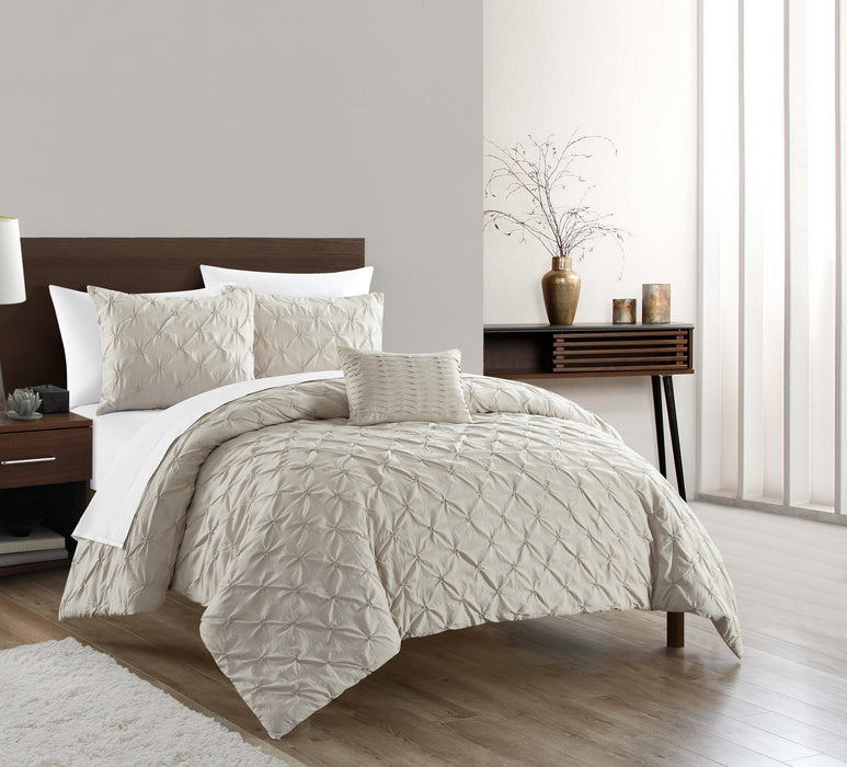 Chic Home Bradley Comforter Set Diamond Pinch Pleat Pattern Design Bedding - Decorative Pillow Shams Included - 4 Piece - King 104x92", Beige - King