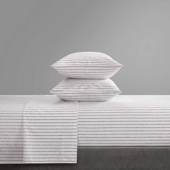 Chic Home Kailey Sheet Set Solid White With Dot Striped Pattern Print Design - Includes 1 Flat, 1 Fitted Sheet, and 1 Pillowcase - 3 Piece - Twin 66x102", Wine Red - Wine Red