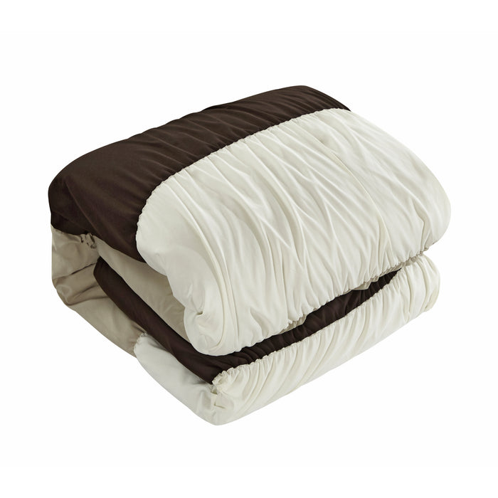 Chic Home Fay Comforter Set Ruched Color Block Design Bed In A Bag Brown, Twin - Twin