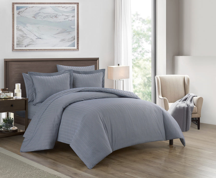 Chic Home Laurel Duvet Cover Set Graphic Herringbone Pattern Print Design Bed In A Bag Bedding - Sheets Pillowcases Pillow Shams Included - 7 Piece - Queen 90x90", Navy - Queen