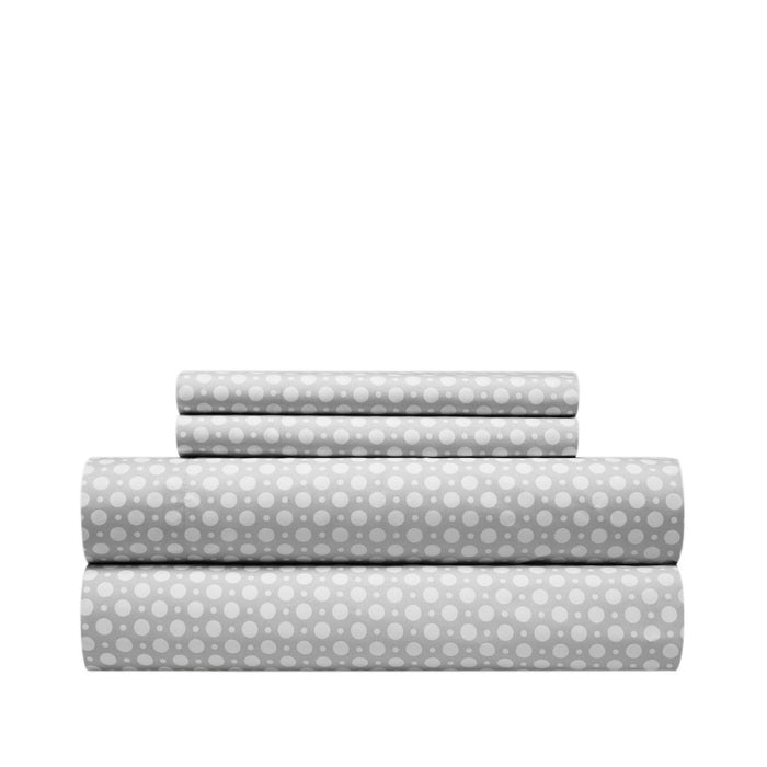 NY&C Home Rylie 4 Piece Sheet Set Super Soft Geometric Polka Dot Pattern Print Design – Includes 1 Flat, 1 Fitted Sheet, and 2 Pillowcases, King, Grey - Gray