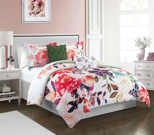 Chic Home Philia 5 Piece Reversible Comforter Set Floral Watercolor Design Bedding Decorative Pillows Shams Included  Multi