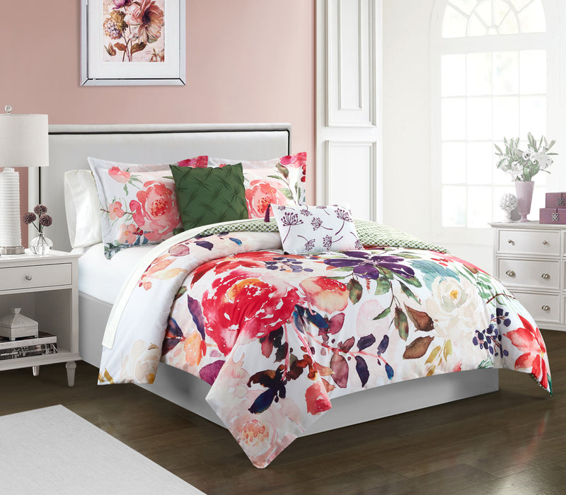 Chic Home Philia 5 Piece Reversible Comforter Set Floral Watercolor Design Bedding Decorative Pillows Shams Included  Multi