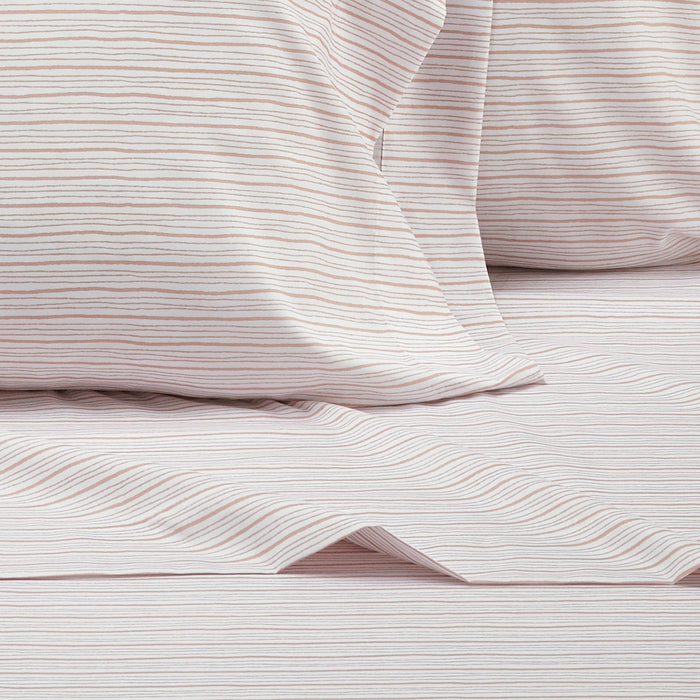 NY&C Home Samara 4 Piece Sheet Set Super Soft Unique Striped Pattern Print Design – Includes 1 Flat, 1 Fitted Sheet, and 2 Pillowcases, King, Rose - Rose