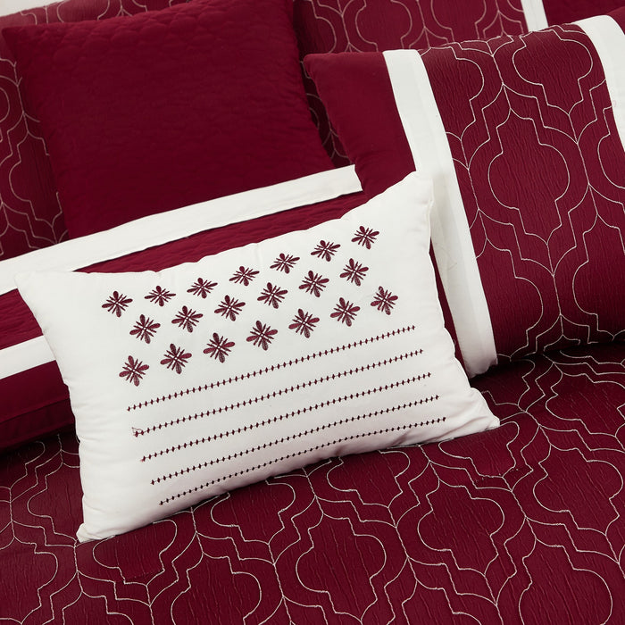 Chic Home Arlow Comforter Set Jacquard Geometric Quilted Pattern Design Bedding Berry, Queen - Queen