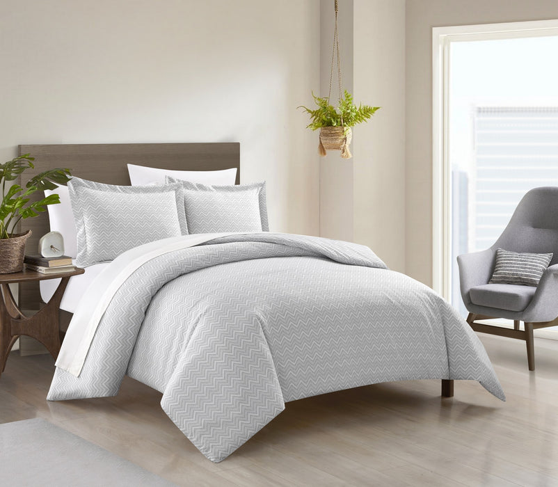 Chic Home Blaine Duvet Cover Set Contemporary Two Tone Striped Chevron Pattern Bed In A Bag Bedding - Sheets Pillowcases Pillow Shams Included - 7 Piece - Queen 90x90", Grey - Queen