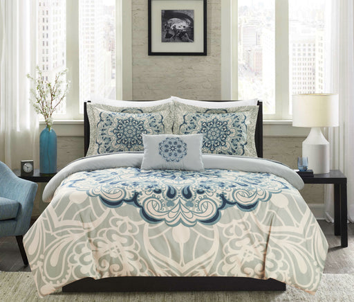 Chic Home Mindy 4 Piece Reversible Duvet Cover Set Large Scale Boho Inspired Medallion Paisley Print Design Bedding Queen Blue - Queen