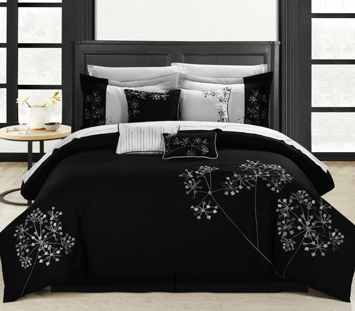 Chic Home Pink Floral Microfiber Embroidered 8 Pieces Comforter Bed In A Bag Set - King 110x90, Black-White - King