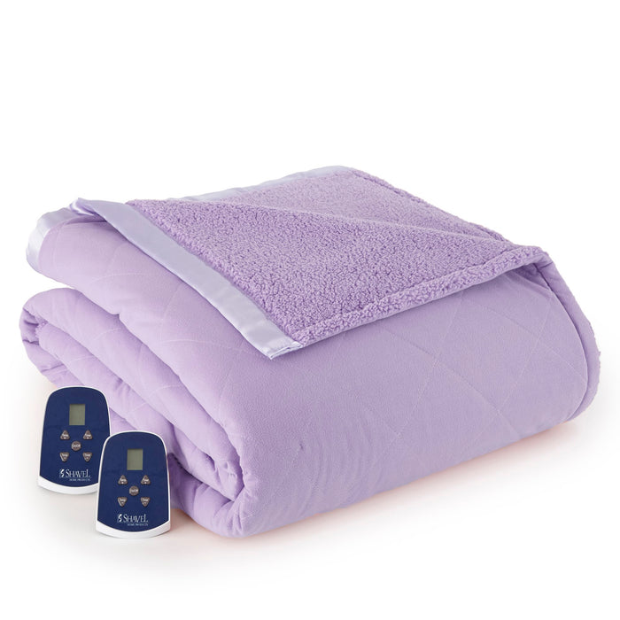 Shavel Micro Flannel Heating Technology Luxuriously Soft Solid Sherpa Electric Blanket - King 90x101" - Amethyst - King,Amethyst