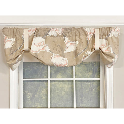 RLF Home Calla Suspender Valance 3" Rod Pocket, Ribbon Ties. 50"W x 16"L