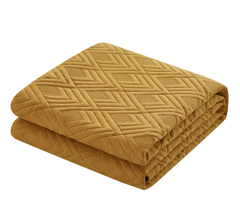 NY&C Home Marling 7 Piece Quilt Set Contemporary Geometric Diamond Pattern Bed In A Bag Bedding - Sheets Pillowcases Pillow Shams Included,King , Gold - King