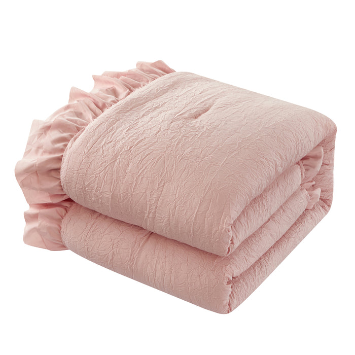 Chic Home Kensley Comforter Set Washed Crinkle Ruffled Flange Border Design Bedding Blush, Queen - Queen