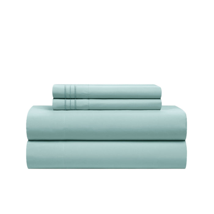 NY&C Home Lain 4 Piece Sheet Set Super Soft Stripe Embroidered Design – Includes 1 Flat, 1 Fitted Sheet, and 2 Pillowcases, King, Blue - Blue