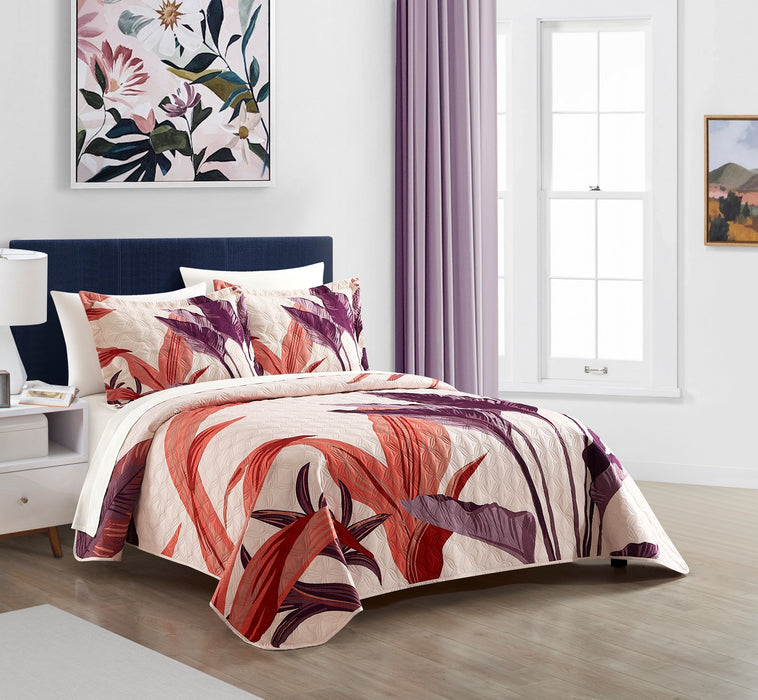 NY&C Home Trident 3 Piece Quilt Set Contemporary Large Scale Floral Print Design Bedding - Pillow Shams Included, King - King