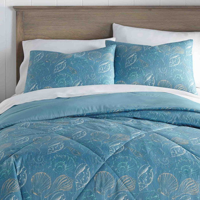 Seersucker Comforter Set, Full/Queen, Sea Shells - Full/Queen,Sea Shells