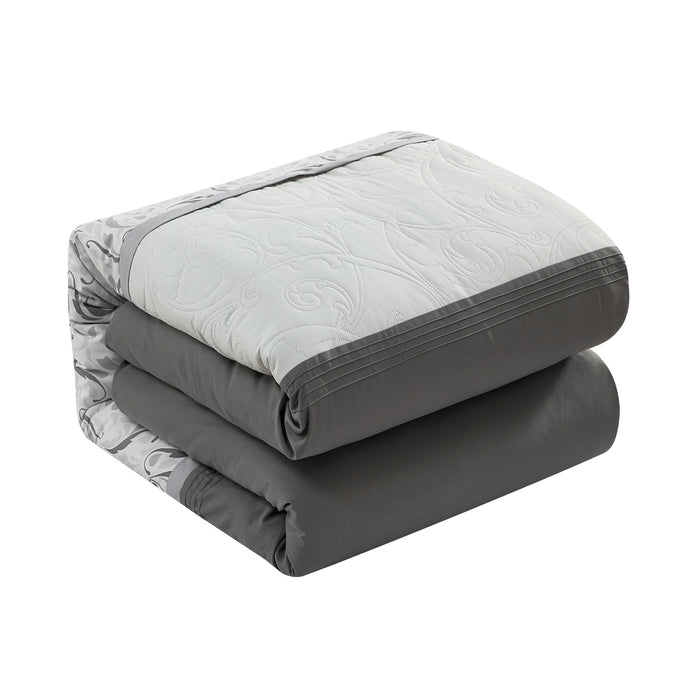 Chic Home Ava Comforter Set Color Block Floral Pleated Stitching Print Details Design Bed In A Bag Bedding - Sheets Pillowcases Decorative Pillow Shams Included - 8 Piece - Queen 90x92", Grey - Queen