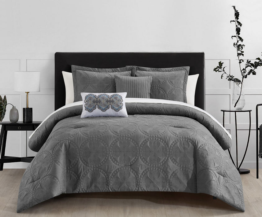 Chic Home Adaline Comforter Set Embroidered Design Bedding - Decorative Pillows Shams Included - 5 Piece - Queen 90x92", Grey - Queen