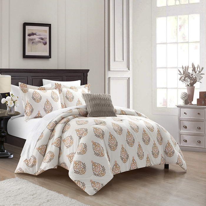 Chic Home Clarissa 4 Piece Comforter Set Floral Medallion Print Design Bedding Cream