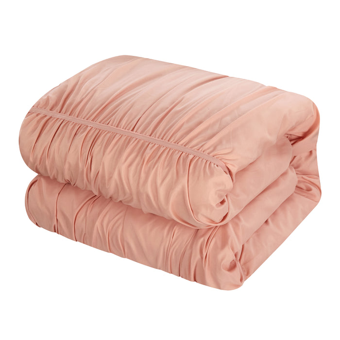 Chic Home Kaiah 7 Piece Comforter Set Contemporary Striped Ruched Ruffled Design Sheet Set Pillowcases Pillow Shams Included King Coral - King