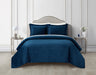 NY&C Home Wafa 3 Piece Velvet Quilt Set Diamond Stitched Pattern Bedding - Pillow Shams Included, Queen, Blue - Queen